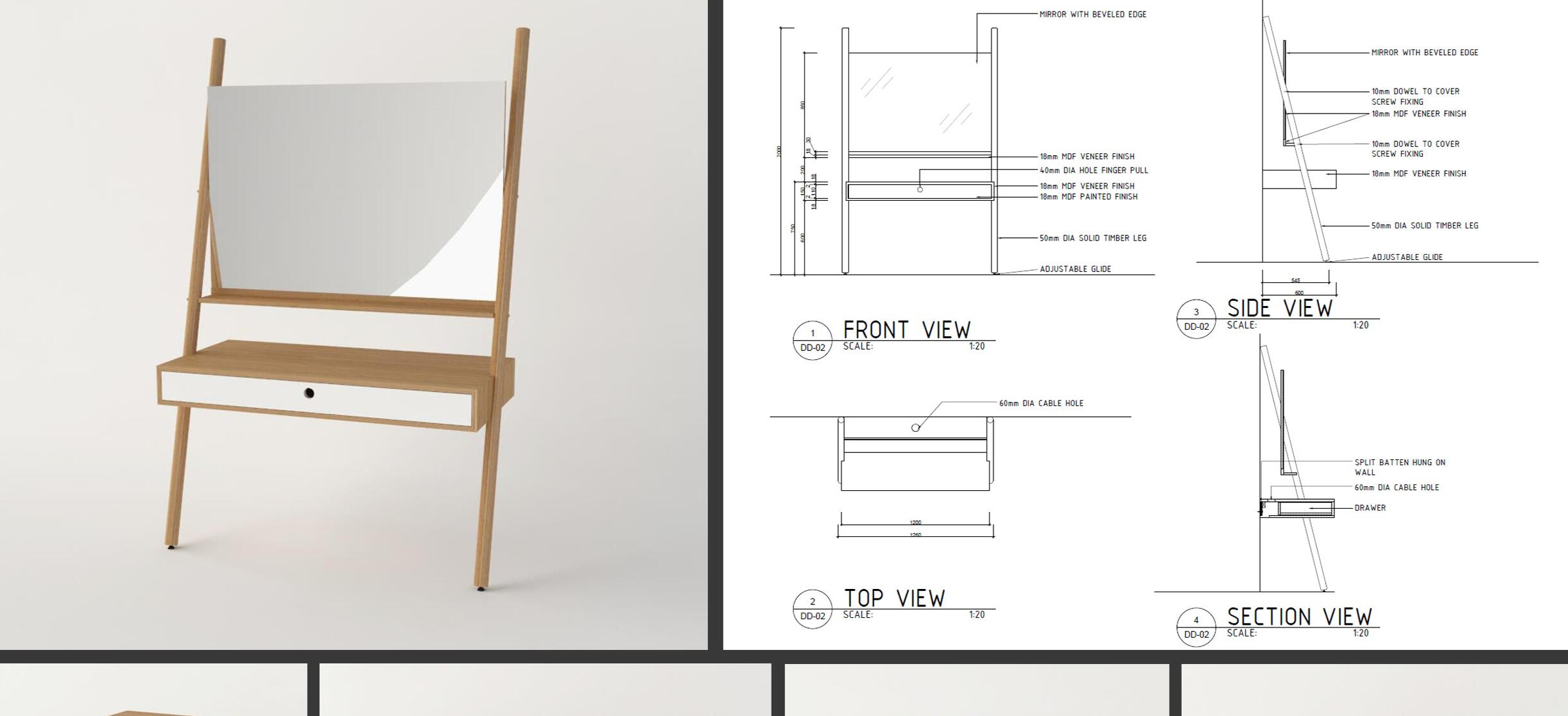 Floating desk design with construction drawings
